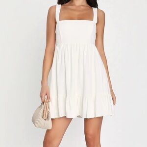 NWT Lulu's Darling Perfection White Tiered Tie-Back Mini Skater Dress | Size M